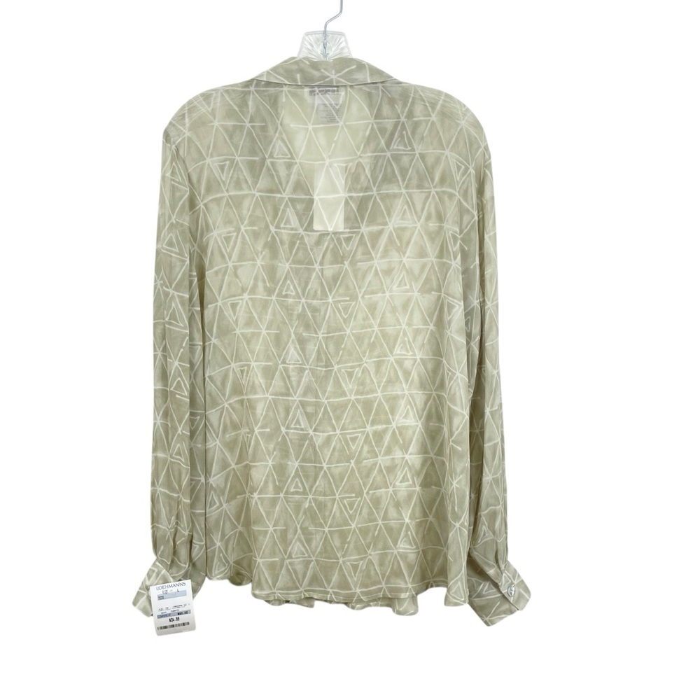 Vtg 90s NWT Tess 100% Silk Button Down Blouse Green Beige Semi-Sheer Size L - Picture 7 of 11